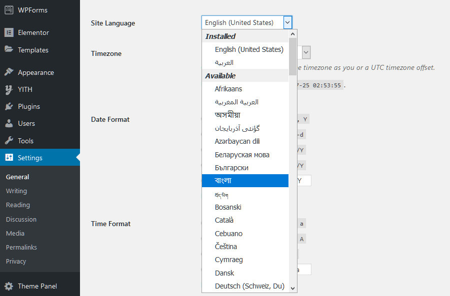 How to change your WordPress language in the dashboard