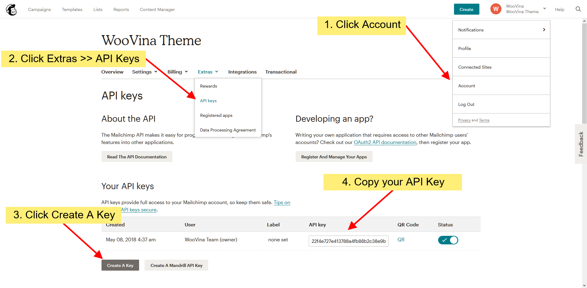 Get your MailChimp API Key and List ID