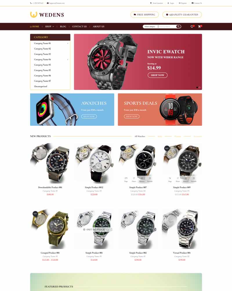 Wedens - Website Template for Watch, Watches Store