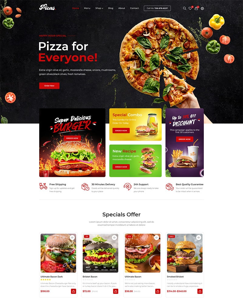 Picas - Website Template for Fast Food Restaurants